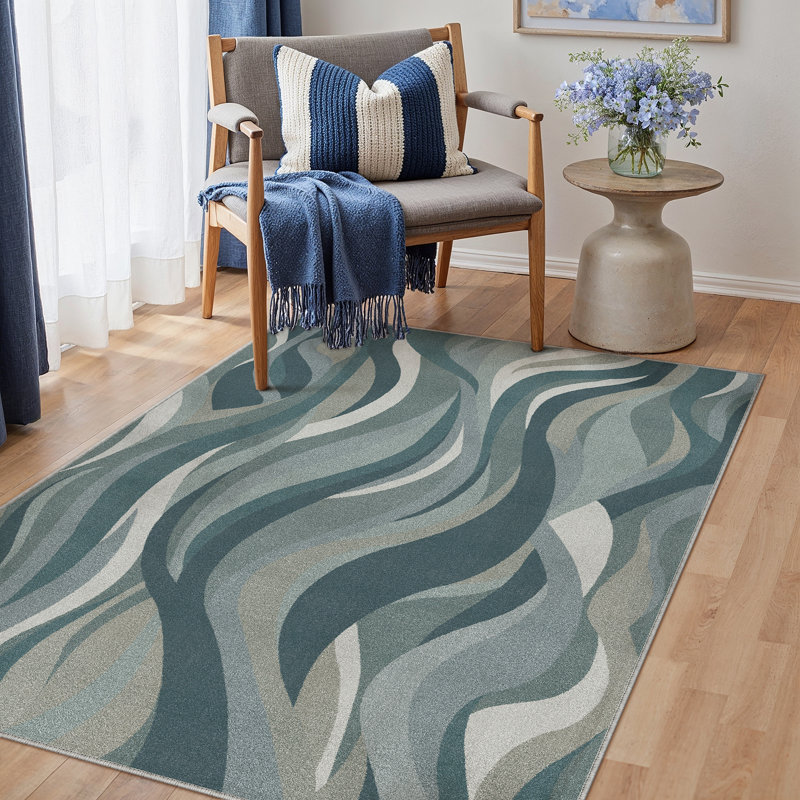 Astrum Machine Washable Abstract Art Area Rug, Rectangle 3' x 5', Blue