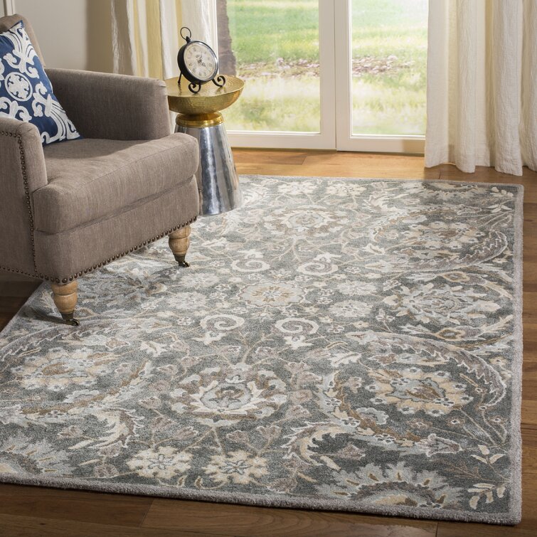 Davila Floral Handmade Tufted Gray/Beige Area Rug