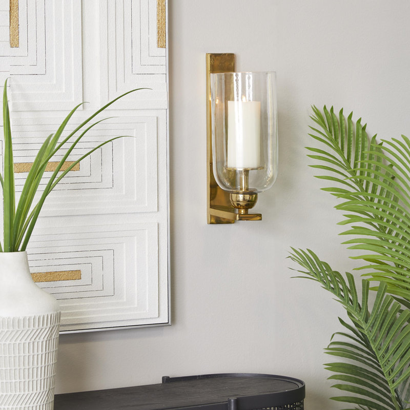 Cochenour Aluminum Metal Single Candle Indoor Outdoor Gold Wall Sconce, Gold