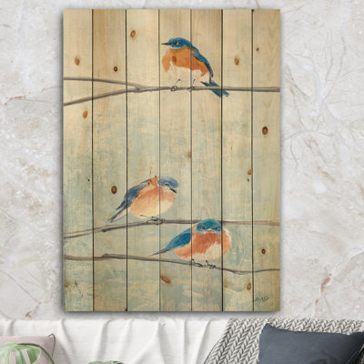 Bird Hanging on Tree II - Modern Farmhouse Print on Natural Pine Wood