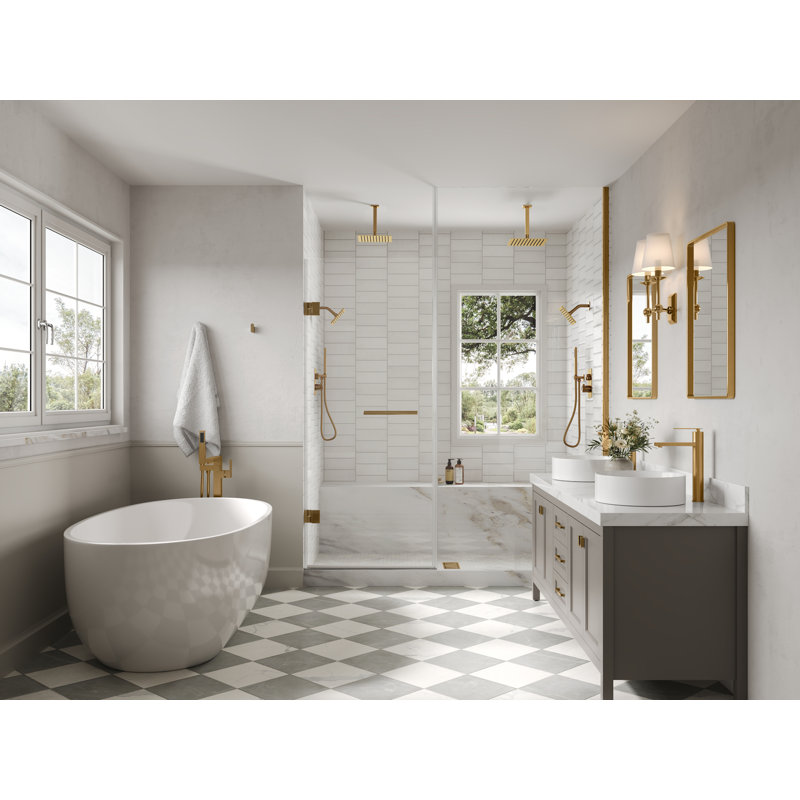 Thermostatic Dual Showerheads System, 12" High-Pressure Rainfall Shower Faucet with Handheld Shower, Brushed Gold