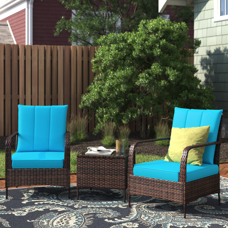 2 - Person Patio Conversation Set with Cushions, Turquoise