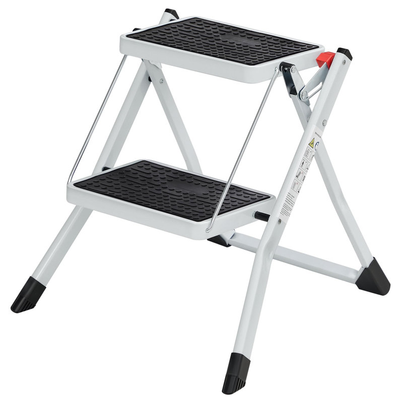 2 Step Ladder, Heavy Duty Steel, Folding, White