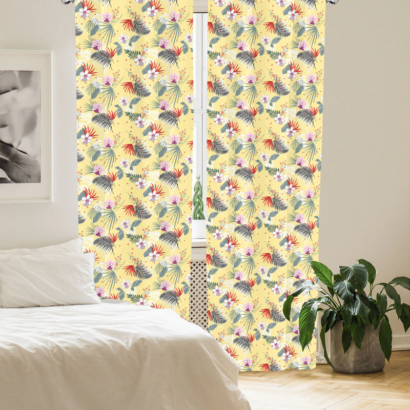 Tropical Floral Semi-Sheer Rod Pocket Curtain Panels, 28" W x 95" L