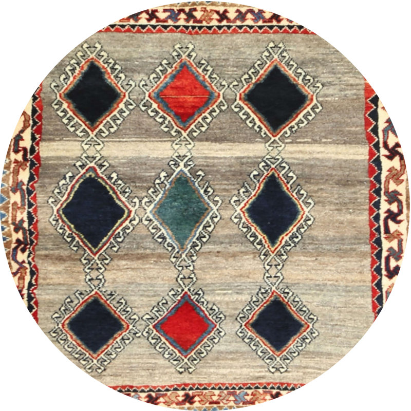 Tapis beige / rouge / vert Mulay, Rond 4 pi