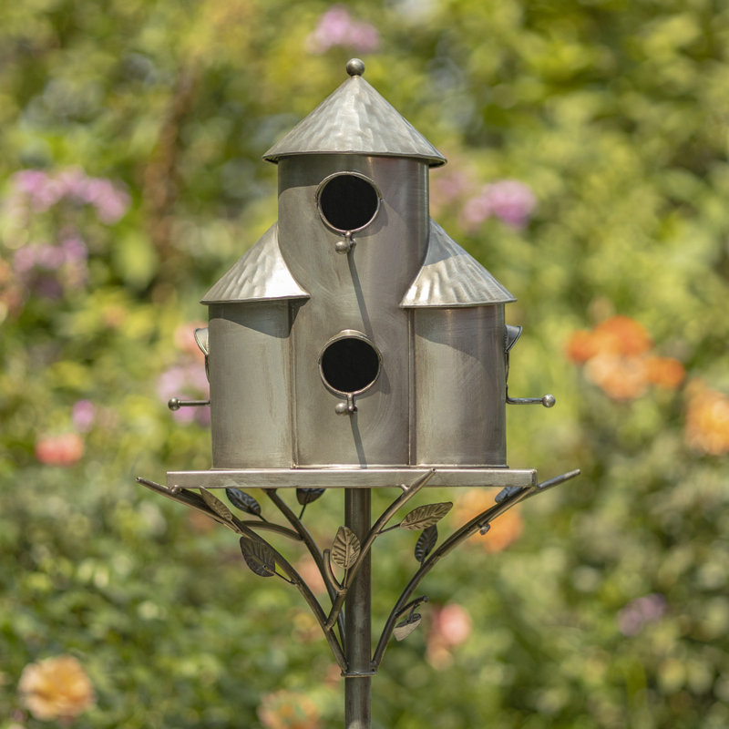 Nolte 74.25'' H x 12'' W x 9.25'' D Post Birdhouse, Antique Silver