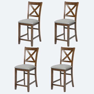 Chaises de salle à manger seulement, ensemble de 4 chaises en bois à hauteur de comptoir, chaise de cuisine avec siège rembourré, chaise rembourrée à hauteur de comptoir pour salle à manger, noyer