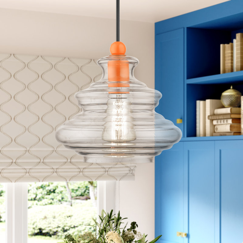 Luminaire suspendu géométrique 1 lumière Vermontville, Orange brillant