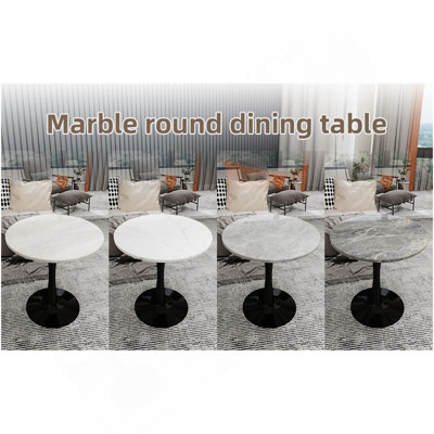 Table d'appoint ronde à plateau en marbre avec base piédestal conique, idéale pour le salon, design minimaliste moderne