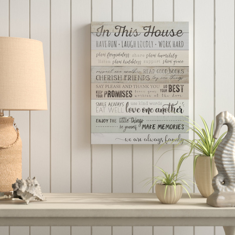 «In This House», art textuel sur toile tendue, H 16 po x l 20 po x P 1,5 po