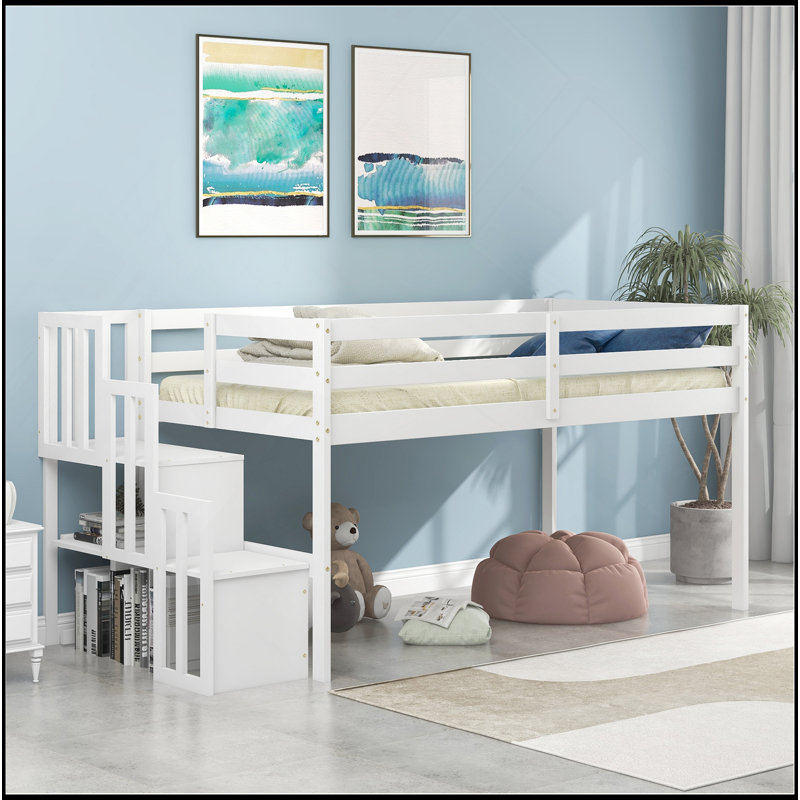 Loft Bed With Staircase , White