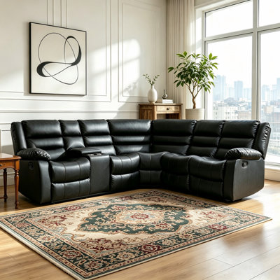Idou 3-Piece Manual Reclining Sectional with Overstuffed Vegan Leather and Modern Design