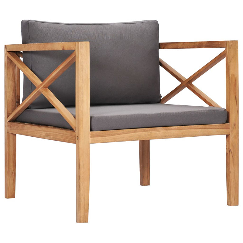 Patio Chair with Cream Cushions Solid Wood Teak, Dark Gray