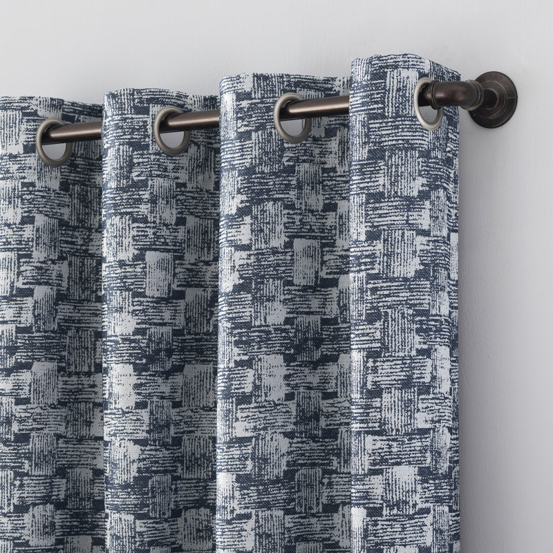 Osaka Blue Cotton Blend Blackout Grommet Curtain Panel 50" x 96"