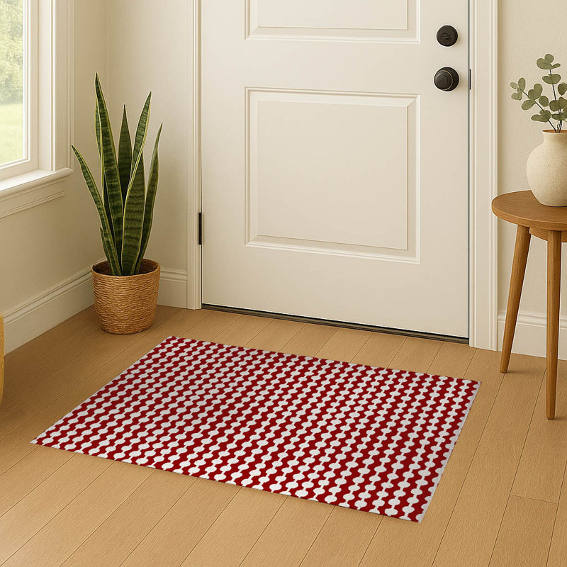Dot Tied Indoor Doormat, 36" W x 60" L, Cranberry Red