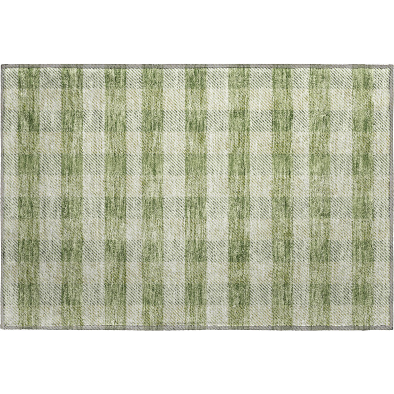Premium Machine Washable Prisco Green Rug, Rectangle 1'8" x 2'6"