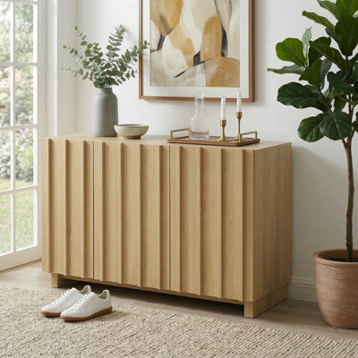 Araminta 47" W 16-Pair Fluted Shoe Storage with Fluted Doors