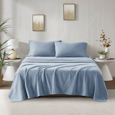 Micro Fleece Blue Anti-pilling Cozy Fleece 4-Piece Full Sheet Set