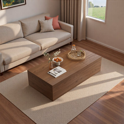 Table basse à plateau relevable moderne de 47 po avec rangement dissimulé et finition grain de bois