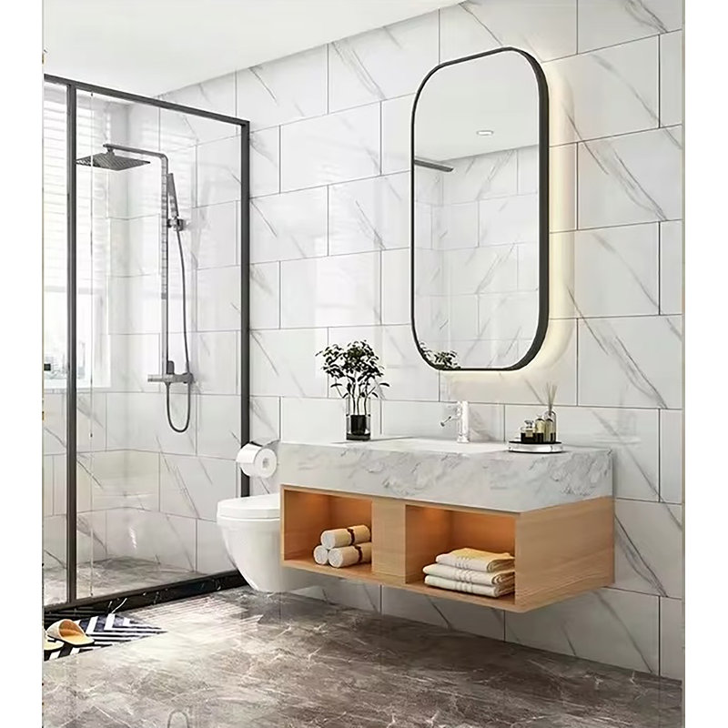 2 panneaux muraux de décoration en marbre blanc Ppf / 2 pièces (2 panneaux), 98.50"H x 14.60"W