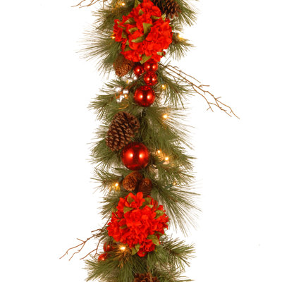 9 ft. Hydrangea Garland with Battery Operated Warm White LED Lights