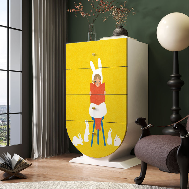 Armoire à quatre tiroirs en bois massif à motifs de dessins animés