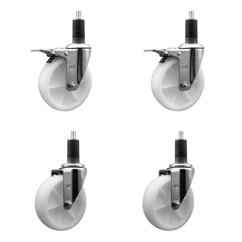 Ensemble de roulettes extensibles pivotantes en nylon de 5 pouces et 1-1 / 4 pouces 2 freins à verrouillage total