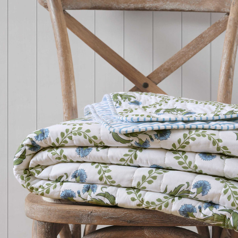 Ensemble de courtepointe réversible en coton Martha Stewart Chloe, Courtepointe pour lit simple + 1 taie décorative 