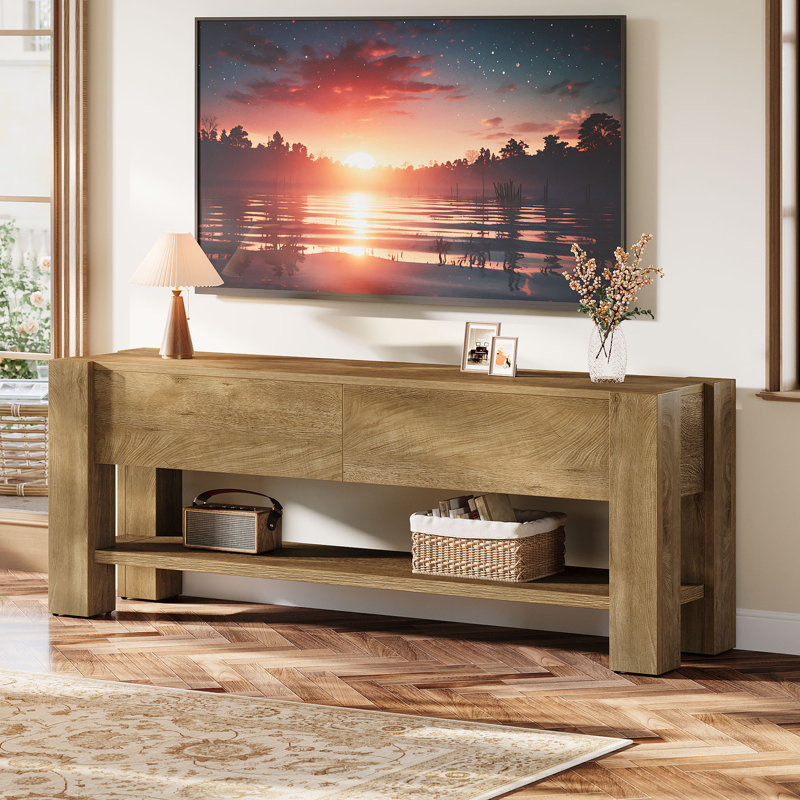 Meuble télé 63 po avec tiroirs, console de divertissement en bois pour téléviseur de 65 po