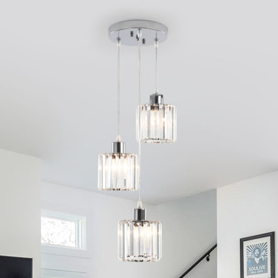 Stacyann 3 - Light Dimmable Round Crystal Chandelier with Crystal Lampshade, Dining Room Light Fixture Over Table with Adjustable Height