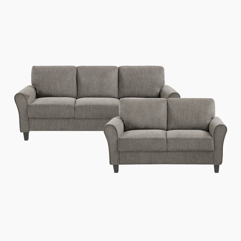 Emilio Transitional Chenille Fabric 2-Piece Living Room Set with Plush Seating, Solid Wood Frame & Black Faux Wood Feet