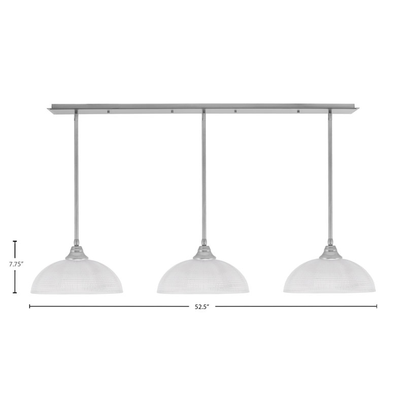 Luminaire suspendu linéaire à 3 lumières avec tige en verre transparent 13 po, Nickel brossé