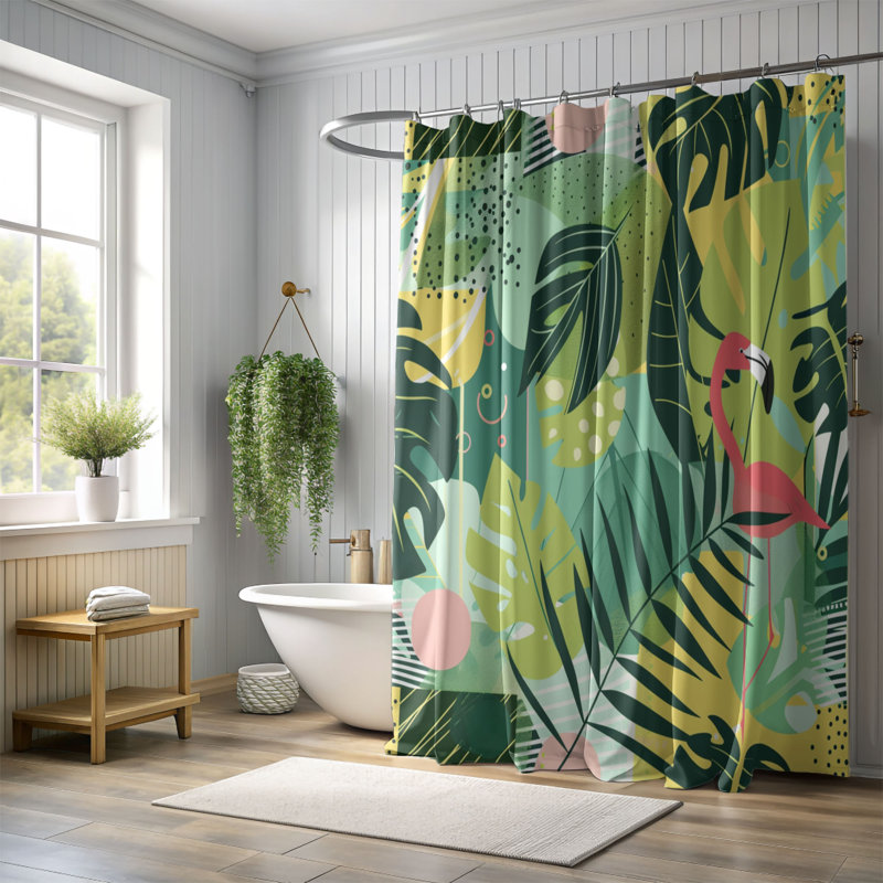 Tropic Leaves - Rideau de douche Premium, H 74 po x l 71 po, Tropic Leaves 1