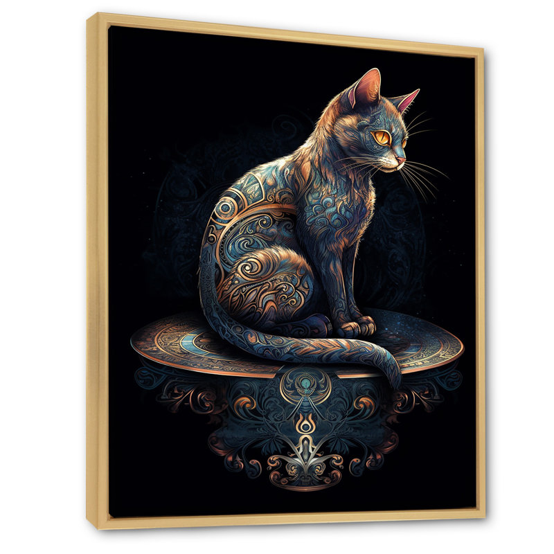Blue Glamour Retro Gold Cat I - impression, 20" H x 12" W, Cadre naturel flottant