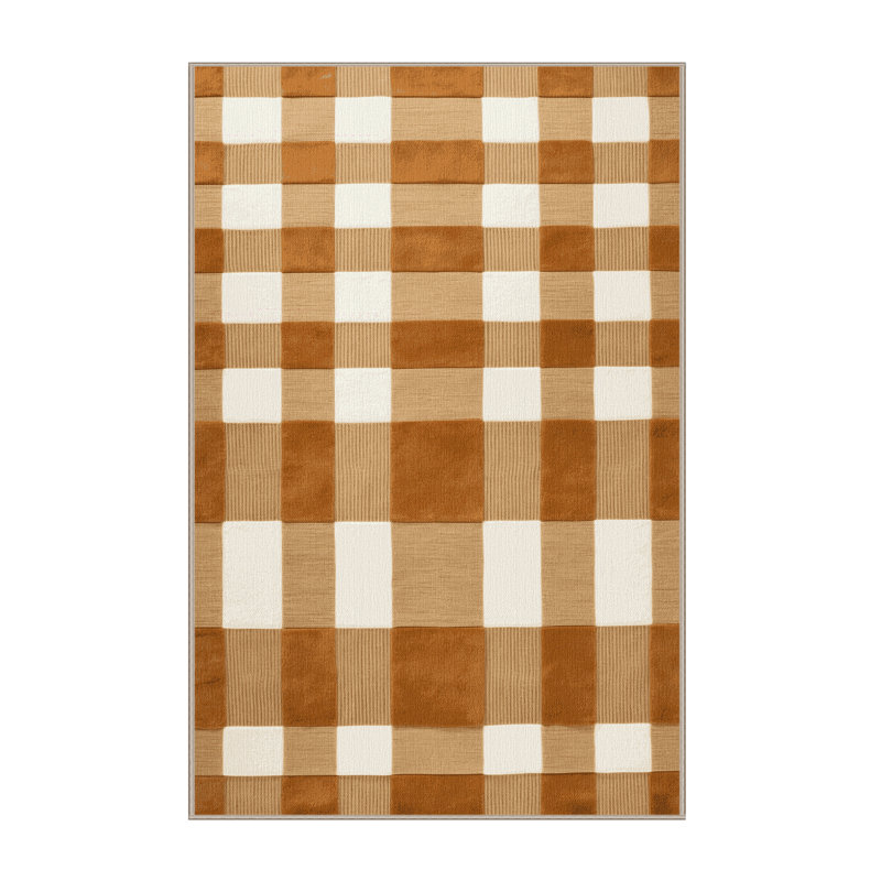 Tapis brun à carreaux lavable à la machine, Rectangle 8 pi x 10 pi