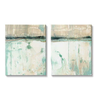 «Abstract Lake Landscape Organic Blue Green Design» par Jennifer Goldberger - ensemble de 2 impressions d'art graphique