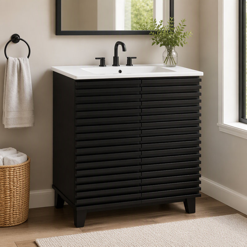 Freestanding Standard With Ceramic Top, Black