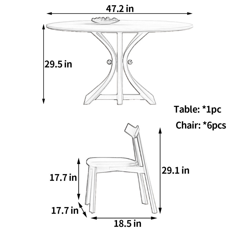 Nouvelle tendance dans la table et les chaises de style antique, H 29,5 po x L 47,2 po x l 47,2 po