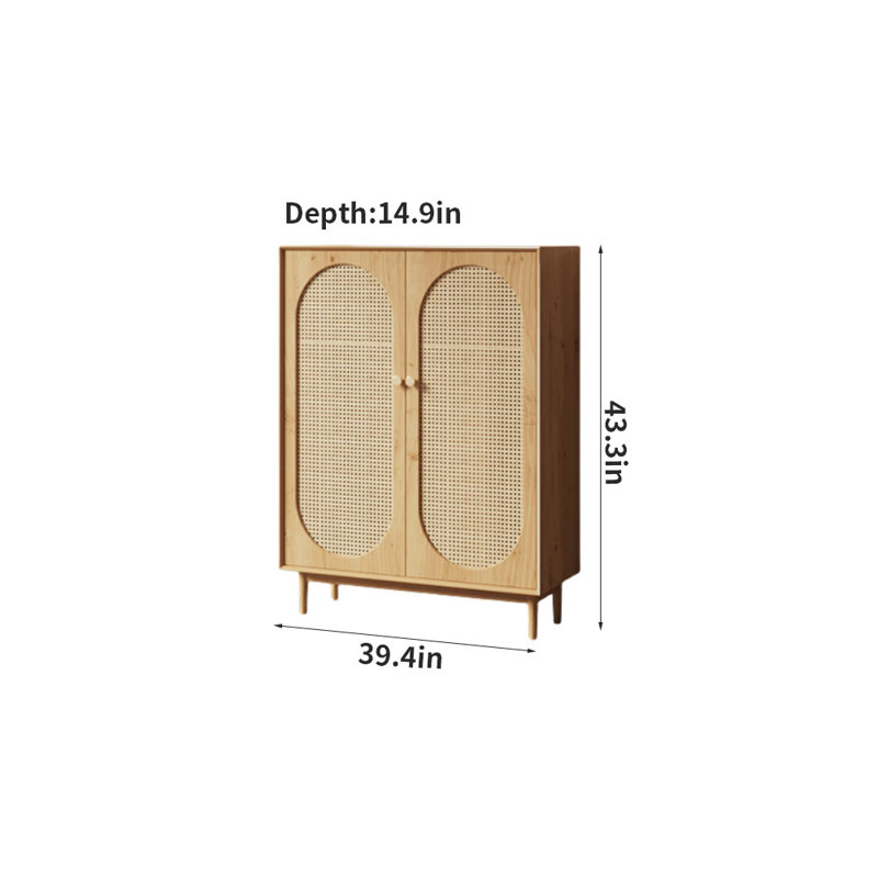 Armoire décorative en bois massif en rotin tissé, Brun orangé