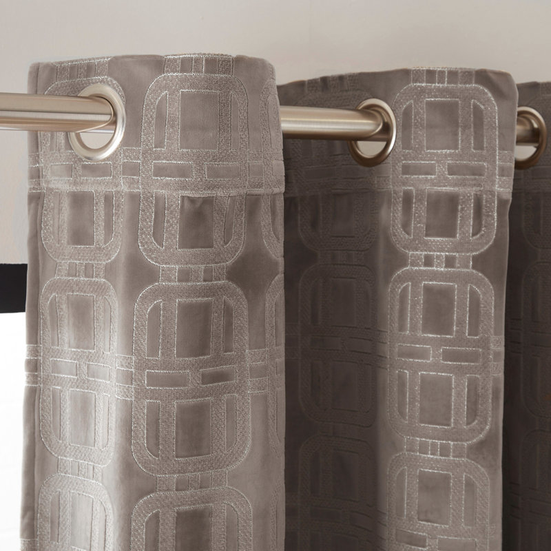 Room Darkening Curtain Single Panel, Width 136 x Drop 350 cm, Natural/Grey