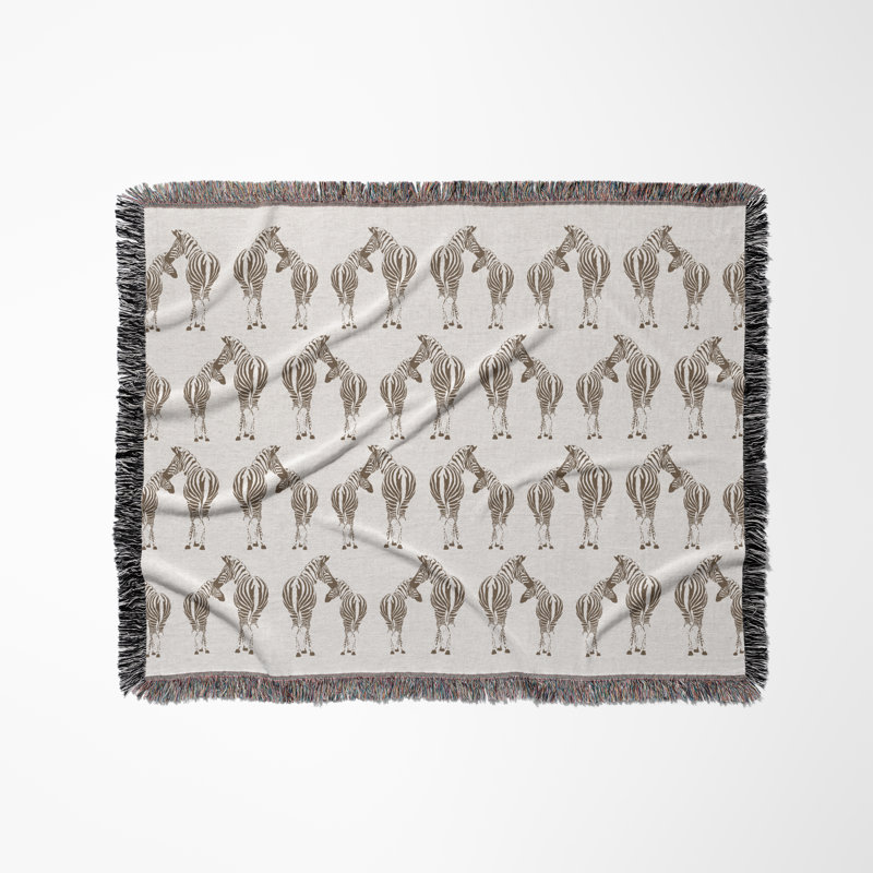 Jeté en mélange de coton Ziggy Zebra, L 60 po x l 60 po, Beige / Blanc cassé