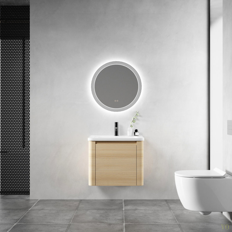 Meuble-lavabo mural avec lavabo en céramique et 1 porte à fermeture en douceur, contreplaqué, 24"