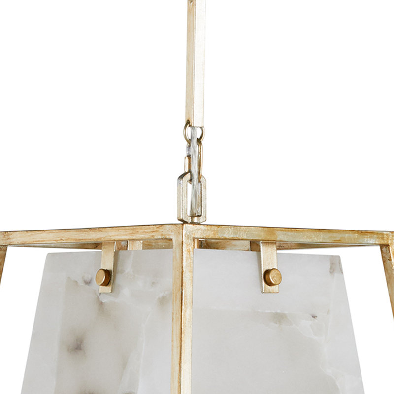 Lustre géométrique unique à 4 lumières avec accents albâtre Stacey, Argent champagne