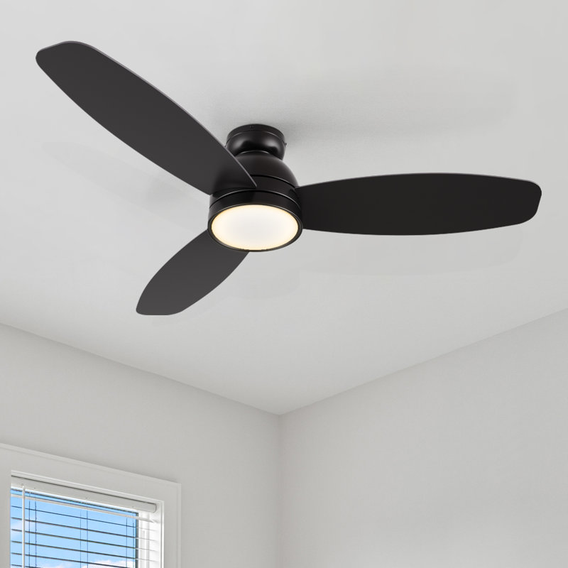 Smart DC Motor Ceiling Fan with LED Light, Remote Control, Flush-Mount, Black, 52"