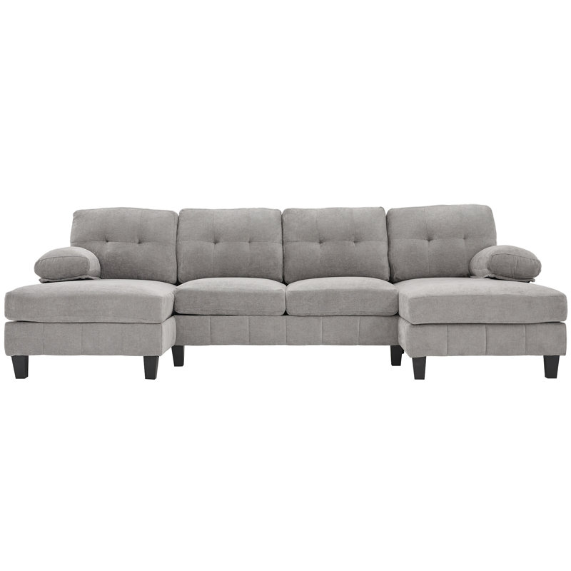 Canapé modulaire en U en chenille de 103,5 po avec méridienne double en U, Gris chenille