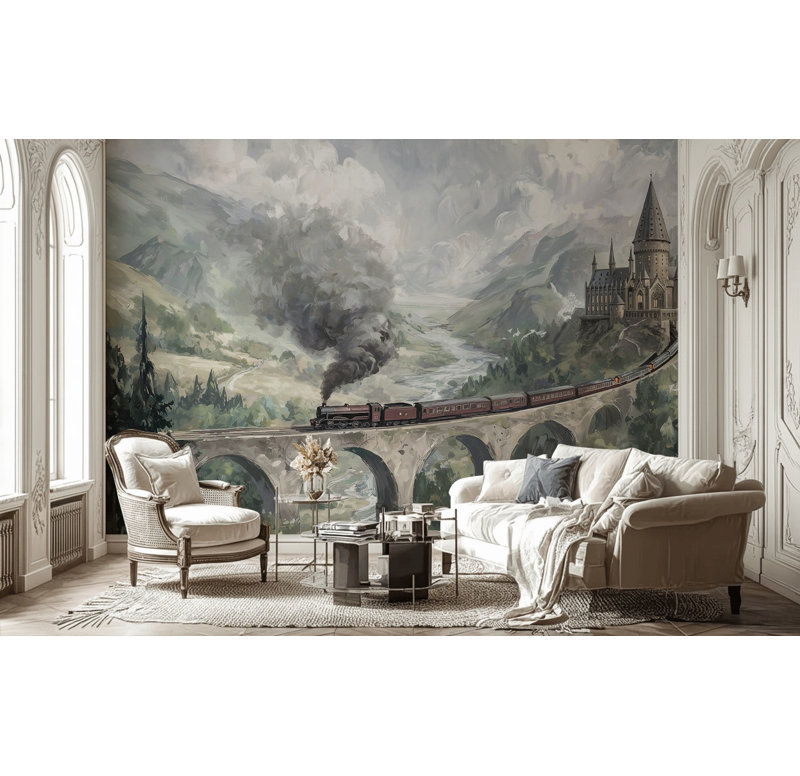 Papier peint paysage château enchanté, L: 210 po x H: 120 po, Non-collé