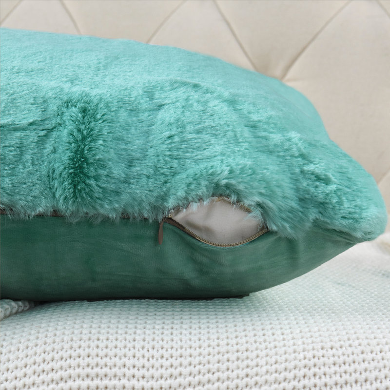 Housse de coussin lourd en fausse fourrure, H 26 pi x l 26 pi, Bleu turquoise