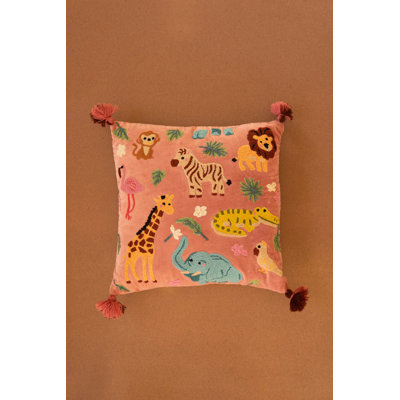 Kalaou Brightly Embroidered Animal Velvet Pillow – 18.5" Square Decor Set of 2