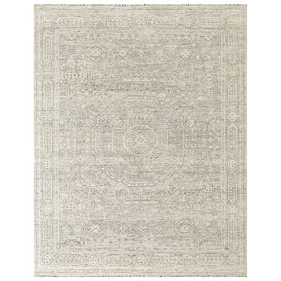 Tapis traditionnel gris en laine noué à la main 7 pi 8 po x 9 pi 9 po Oushak