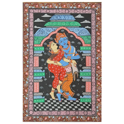 Radha et Krishna jouant de la flûte | Couleurs de pierre naturelle | Par Surendra Nath Swain